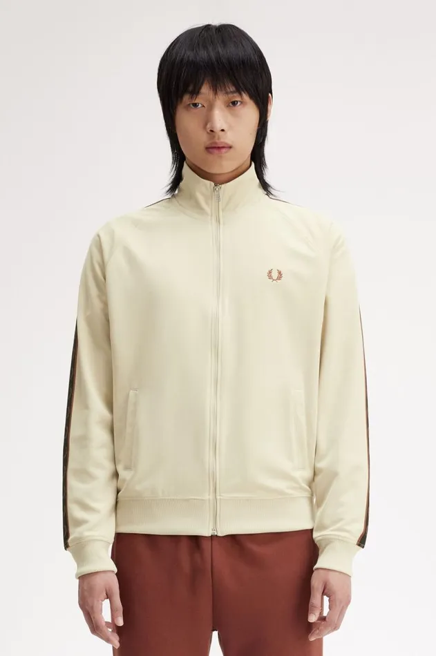 Men Track Jackets Fred Perry Contrast Tape Track Jacket Oatmealwhisky Brown