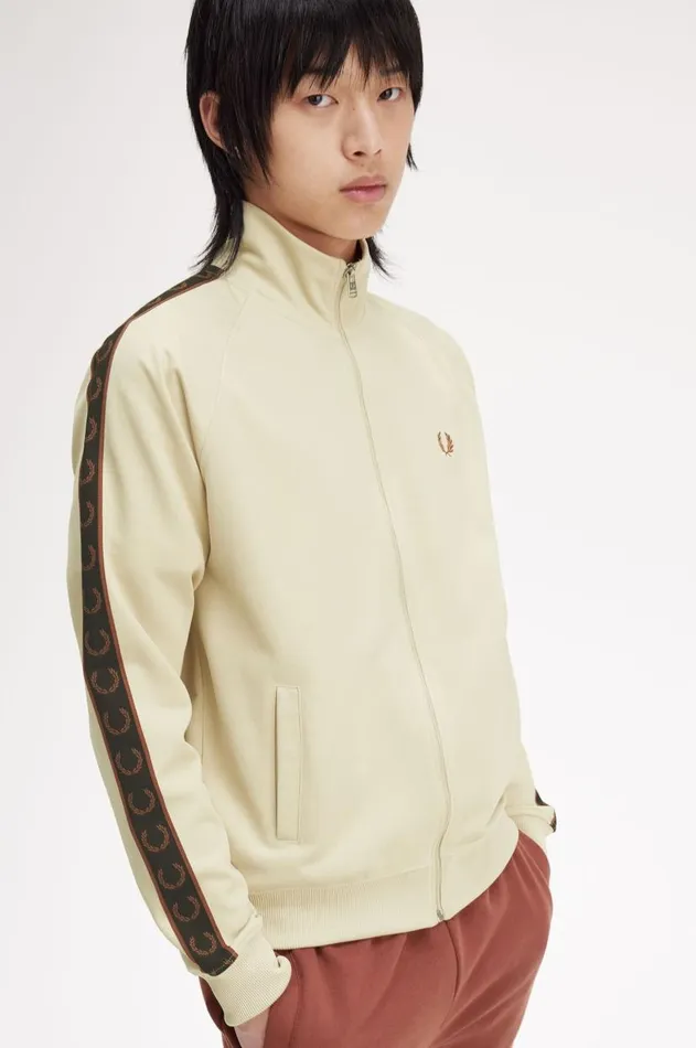 Men Track Jackets Fred Perry Contrast Tape Track Jacket Oatmealwhisky Brown