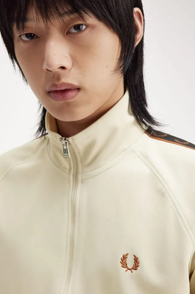 Men Track Jackets Fred Perry Contrast Tape Track Jacket Oatmealwhisky Brown