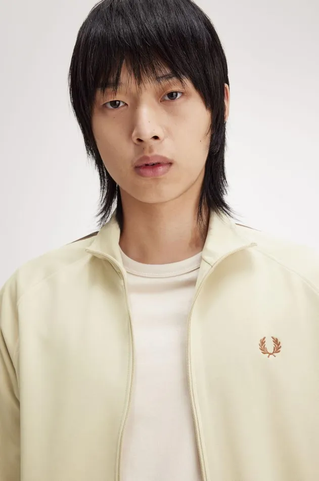 Men Track Jackets Fred Perry Contrast Tape Track Jacket Oatmealwhisky Brown