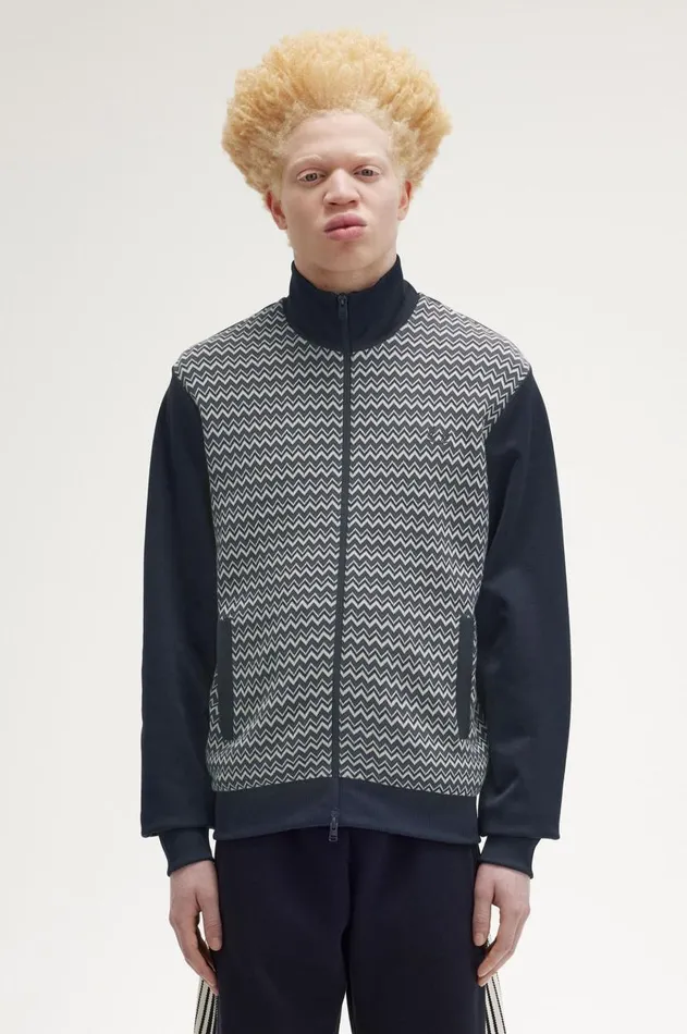 Men Track Jackets Fred Perry Knitted Panel Track Jacket Navy