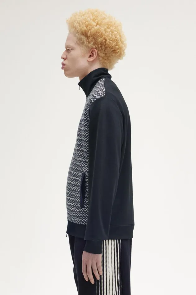 Men Track Jackets Fred Perry Knitted Panel Track Jacket Navy