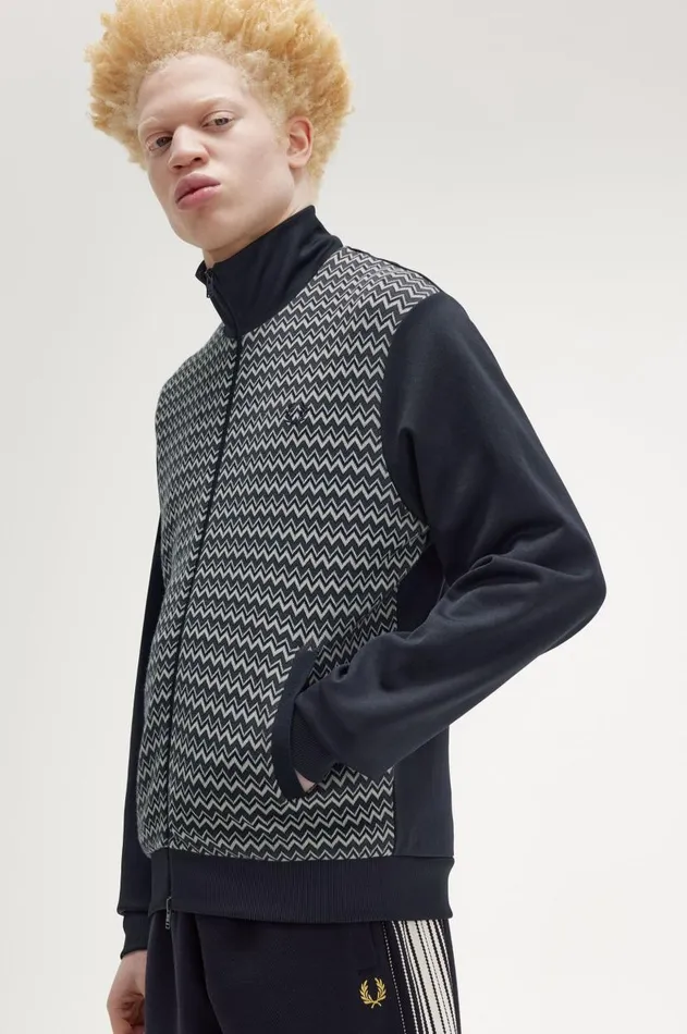 Men Track Jackets Fred Perry Knitted Panel Track Jacket Navy