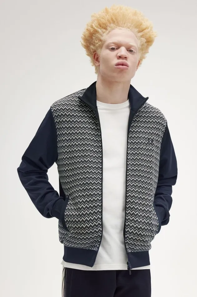 Men Track Jackets Fred Perry Knitted Panel Track Jacket Navy