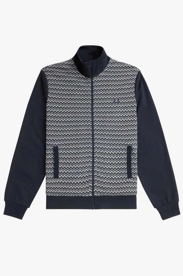 Men Track Jackets Fred Perry Knitted Panel Track Jacket Navy