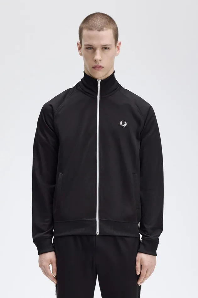 Men Track Jackets Fred Perry Taped Track Jacket Black