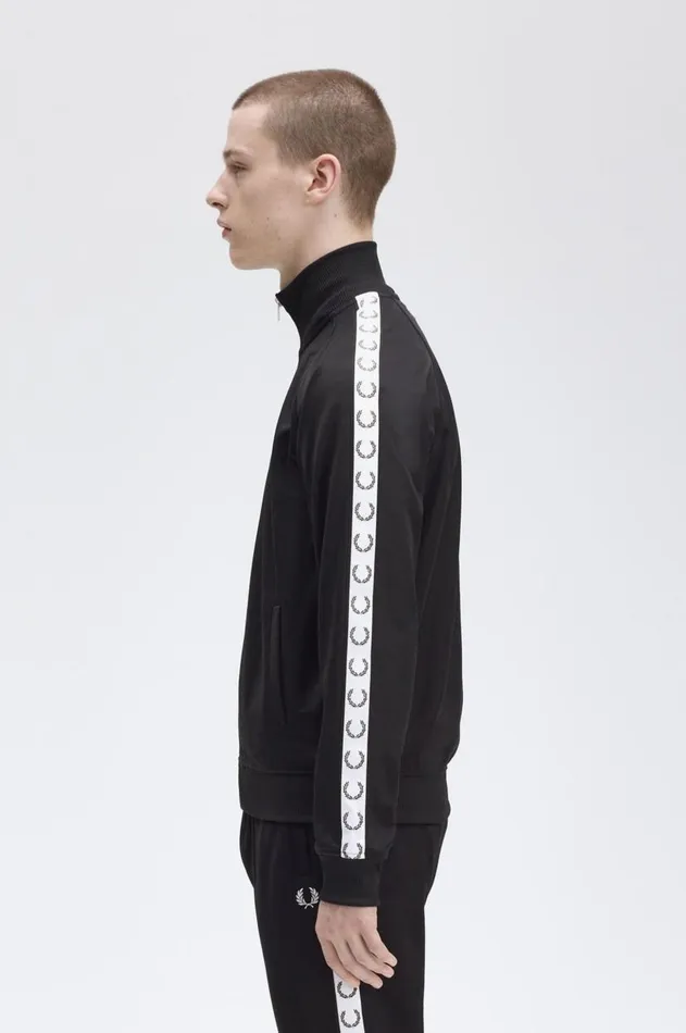 Men Track Jackets Fred Perry Taped Track Jacket Black