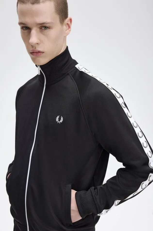 Men Track Jackets Fred Perry Taped Track Jacket Black
