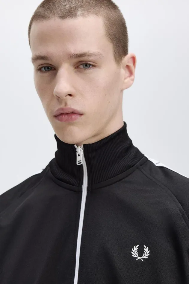 Men Track Jackets Fred Perry Taped Track Jacket Black