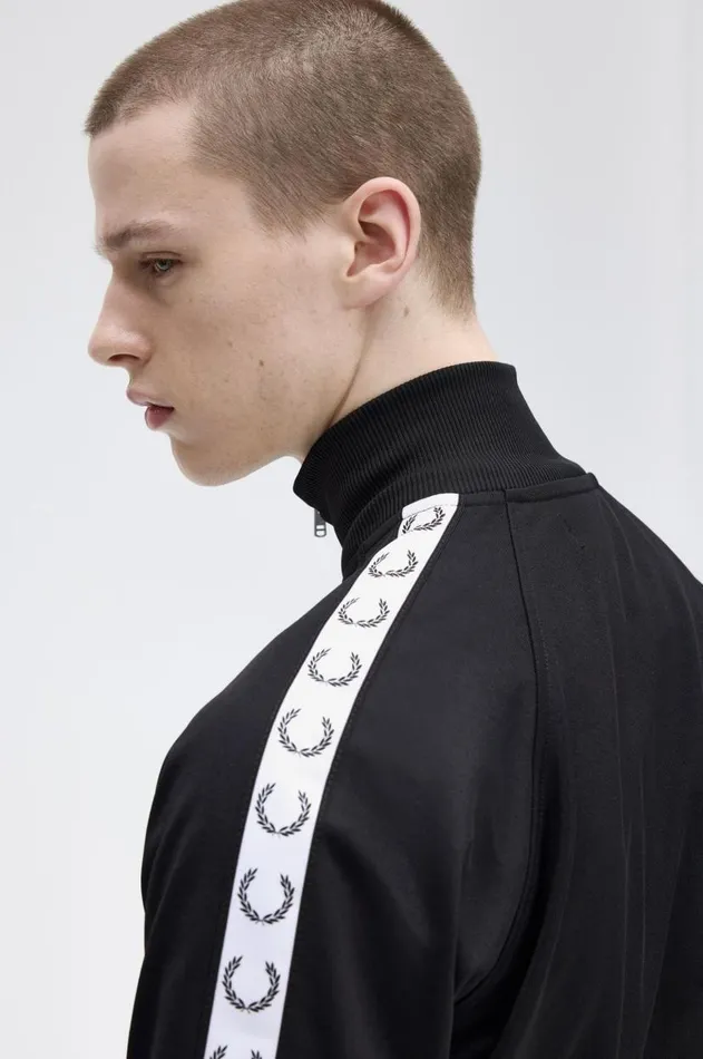Men Track Jackets Fred Perry Taped Track Jacket Black