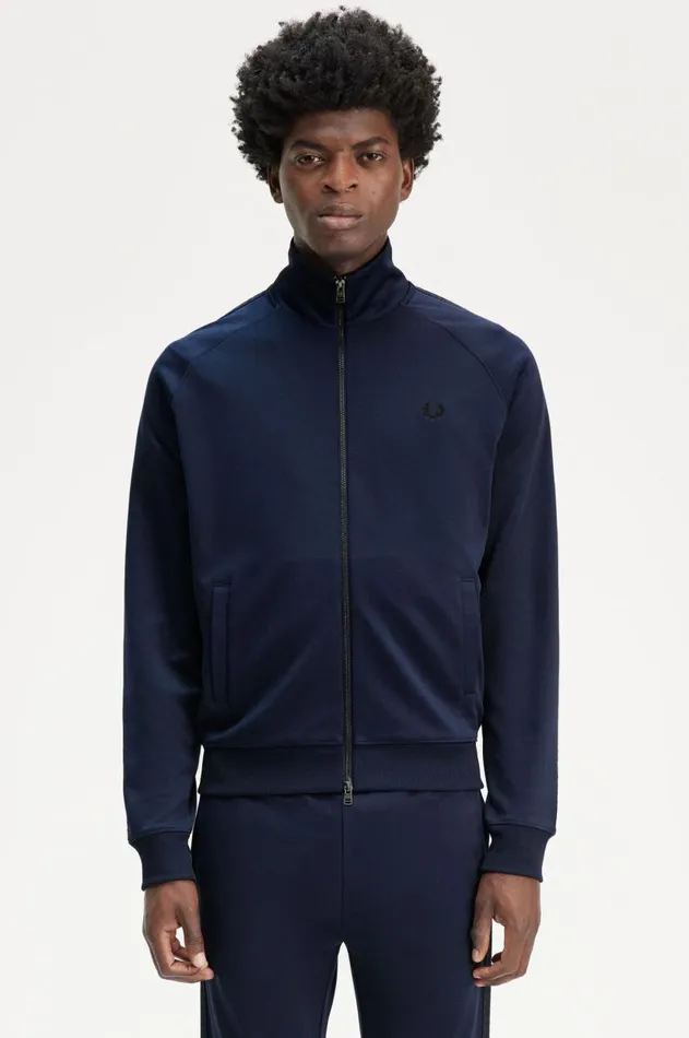 Men Track Jackets Fred Perry Taped Track Jacket Dark Carbon