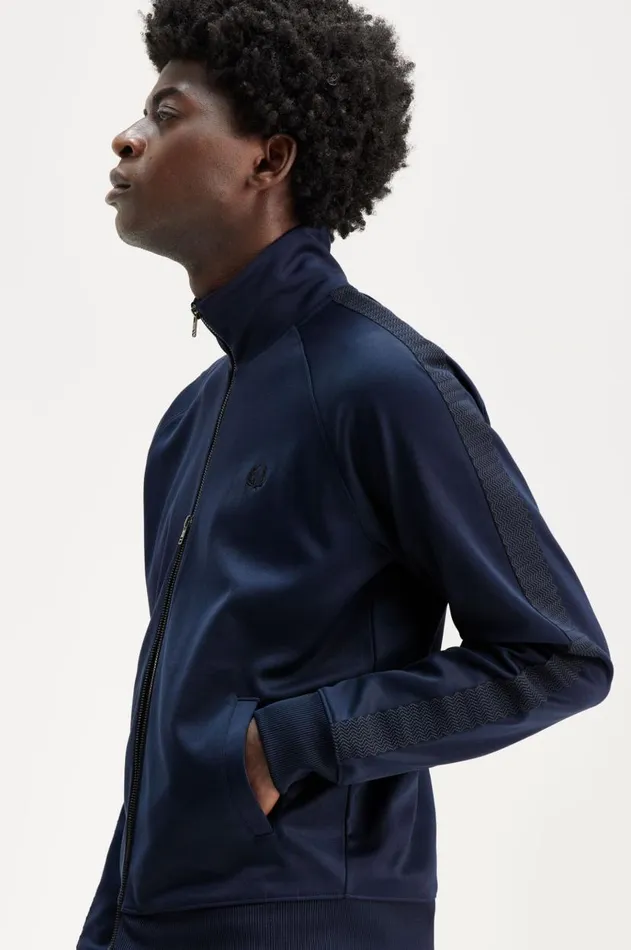 Men Track Jackets Fred Perry Taped Track Jacket Dark Carbon