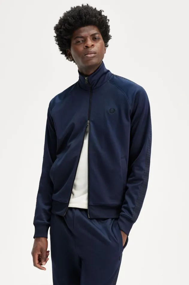 Men Track Jackets Fred Perry Taped Track Jacket Dark Carbon