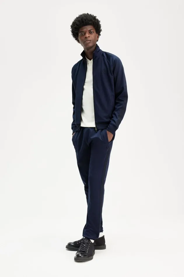 Men Track Jackets Fred Perry Taped Track Jacket Dark Carbon