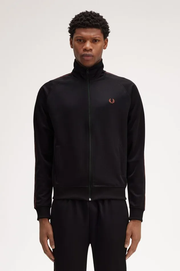 Men Tracksuits Fred Perry Contrast Tape Track Jacket Blackwhisky Brown