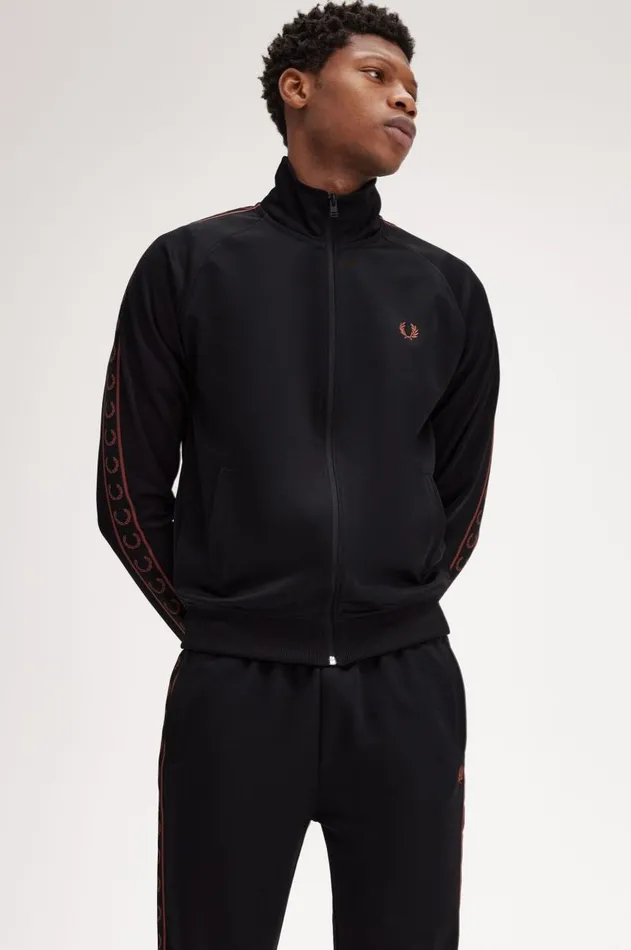 Men Tracksuits Fred Perry Contrast Tape Track Jacket Blackwhisky Brown