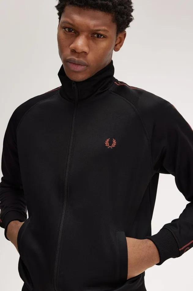 Men Tracksuits Fred Perry Contrast Tape Track Jacket Blackwhisky Brown