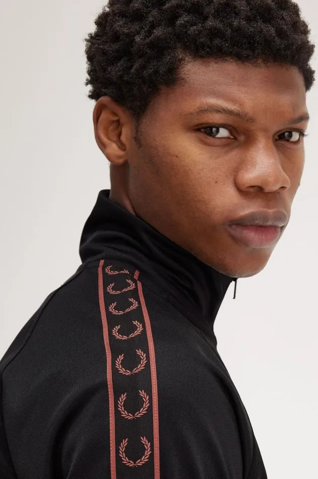 Men Tracksuits Fred Perry Contrast Tape Track Jacket Blackwhisky Brown