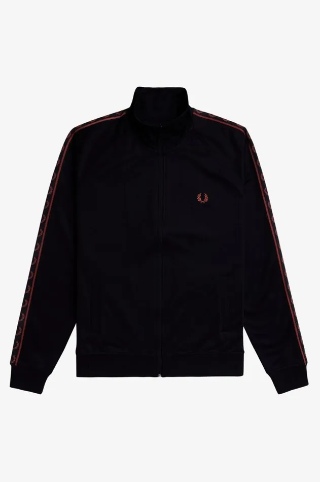 Men Tracksuits Fred Perry Contrast Tape Track Jacket Blackwhisky Brown