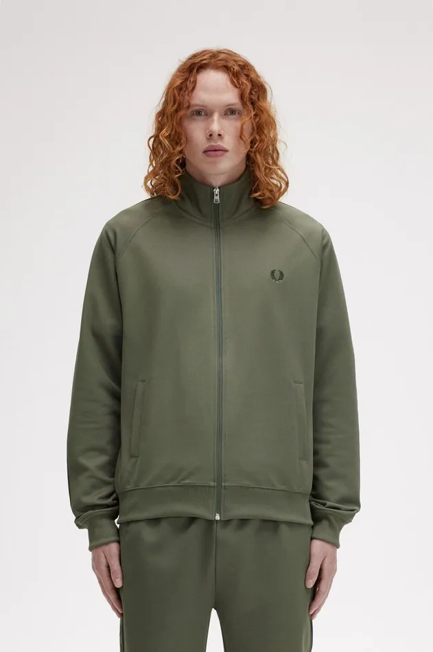 Men Tracksuits Fred Perry Contrast Tape Track Jacket Laurel Wreath Greennight Green