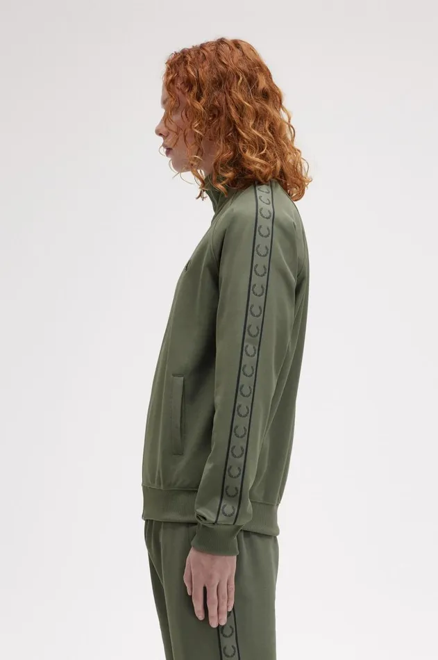 Men Tracksuits Fred Perry Contrast Tape Track Jacket Laurel Wreath Greennight Green