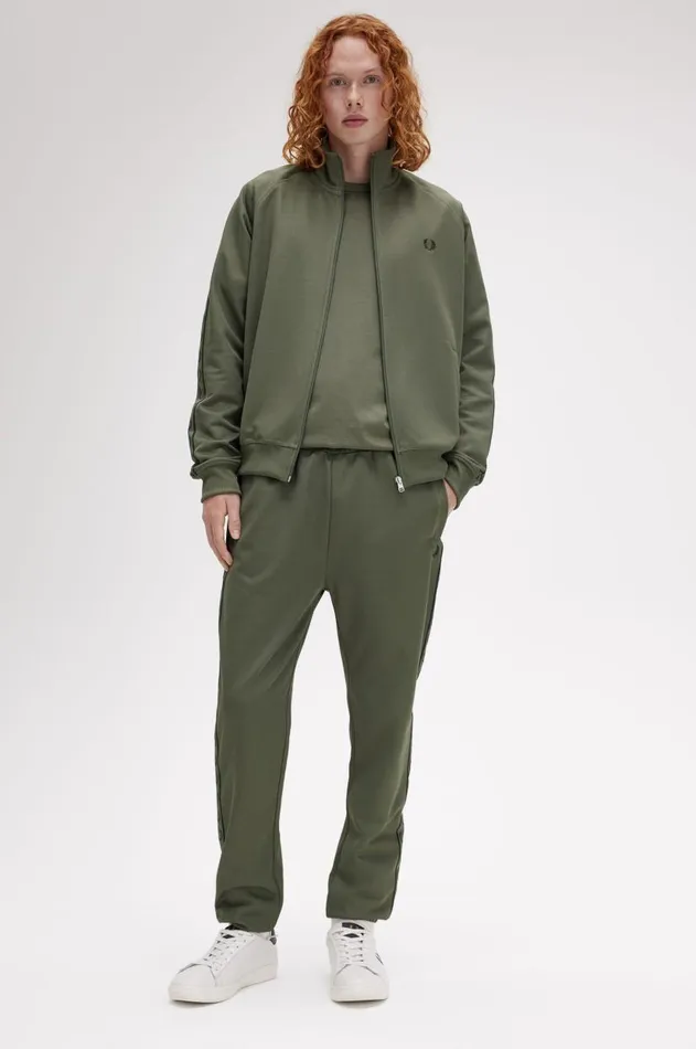 Men Tracksuits Fred Perry Contrast Tape Track Jacket Laurel Wreath Greennight Green