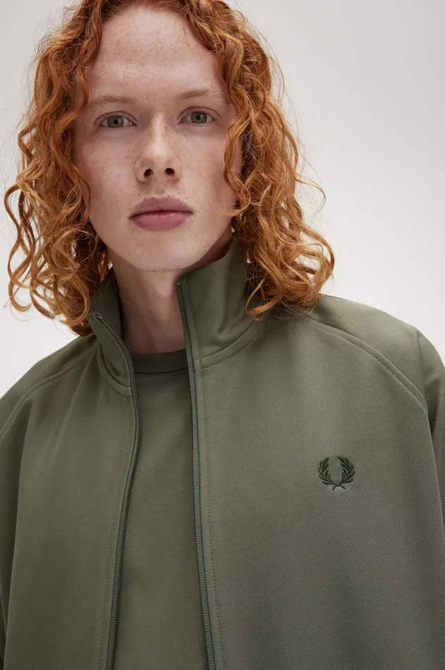 Men Tracksuits Fred Perry Contrast Tape Track Jacket Laurel Wreath Greennight Green