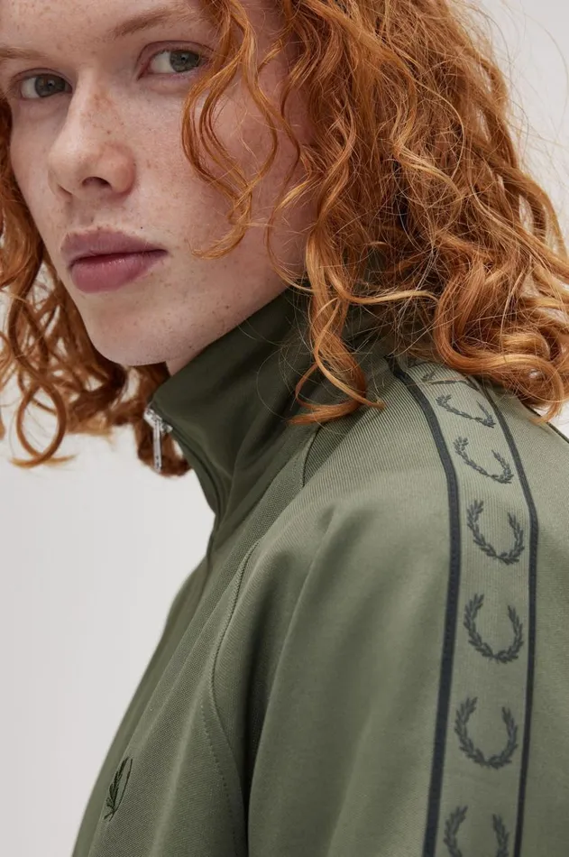 Men Tracksuits Fred Perry Contrast Tape Track Jacket Laurel Wreath Greennight Green