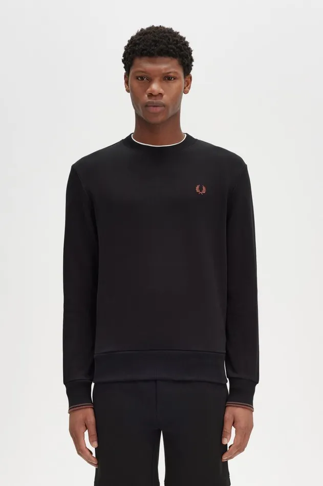Men Tracksuits Fred Perry Crew Neck Sweatshirt Blackwhisky Brown