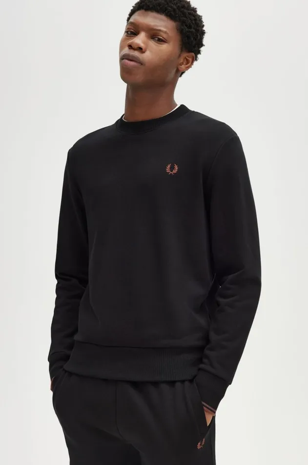 Men Tracksuits Fred Perry Crew Neck Sweatshirt Blackwhisky Brown