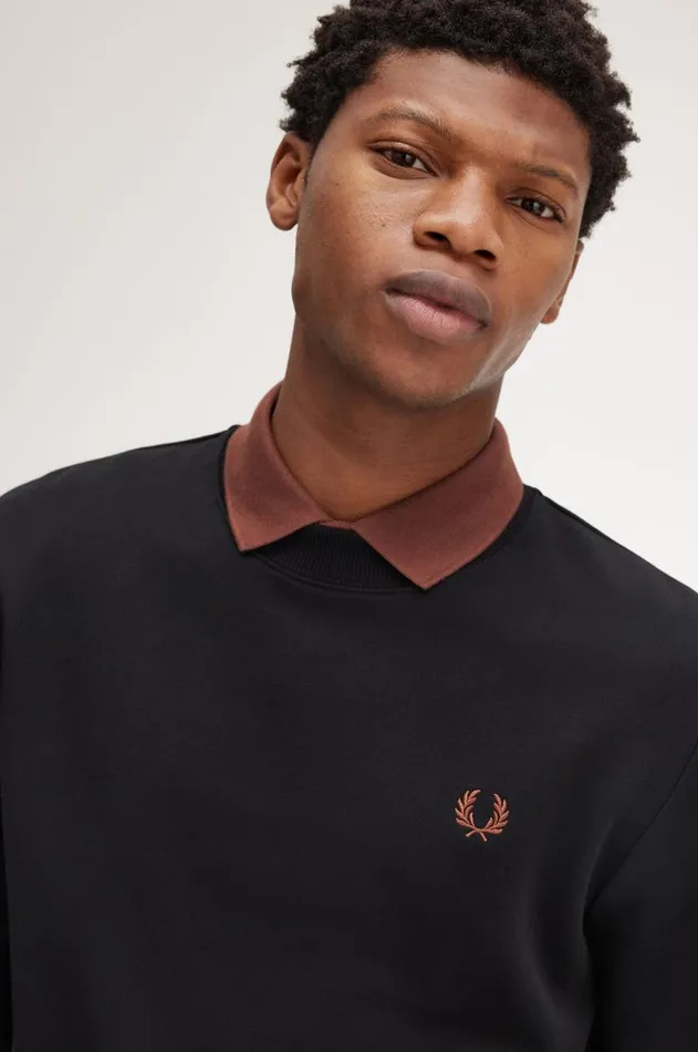 Men Tracksuits Fred Perry Crew Neck Sweatshirt Blackwhisky Brown