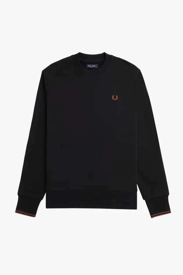 Men Tracksuits Fred Perry Crew Neck Sweatshirt Blackwhisky Brown