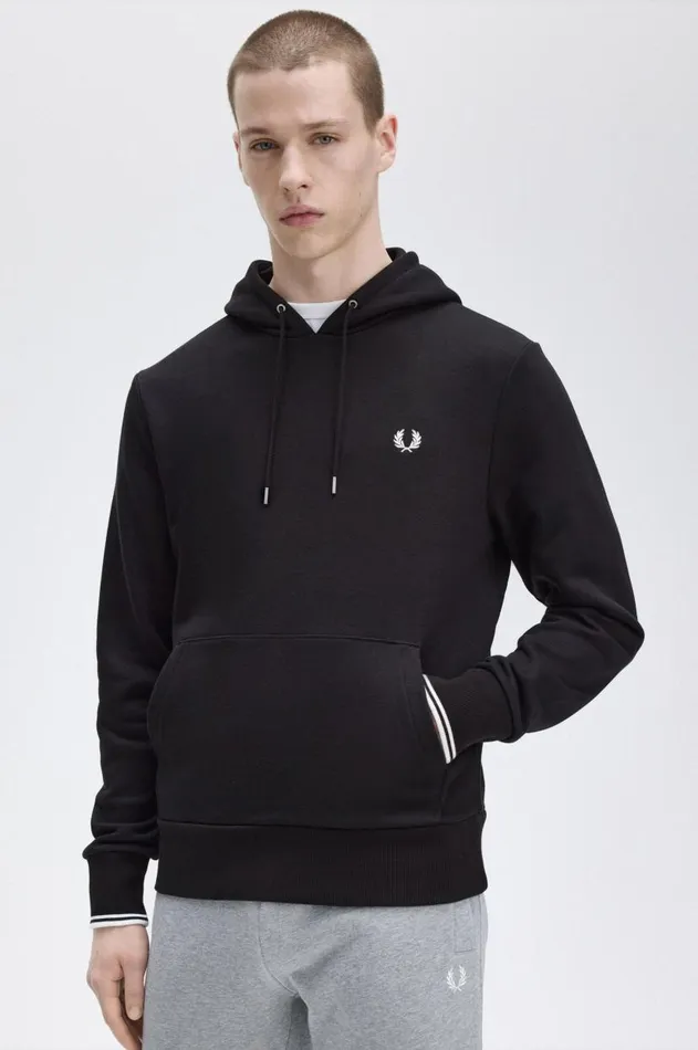 Men Tracksuits Fred Perry Tipped Hooded Sweatshirt Black