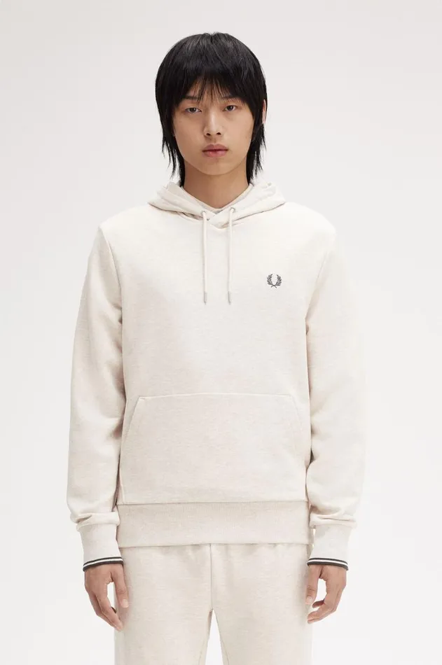 Men Tracksuits Fred Perry Tipped Hooded Sweatshirt Porridge Marlanchor Grey
