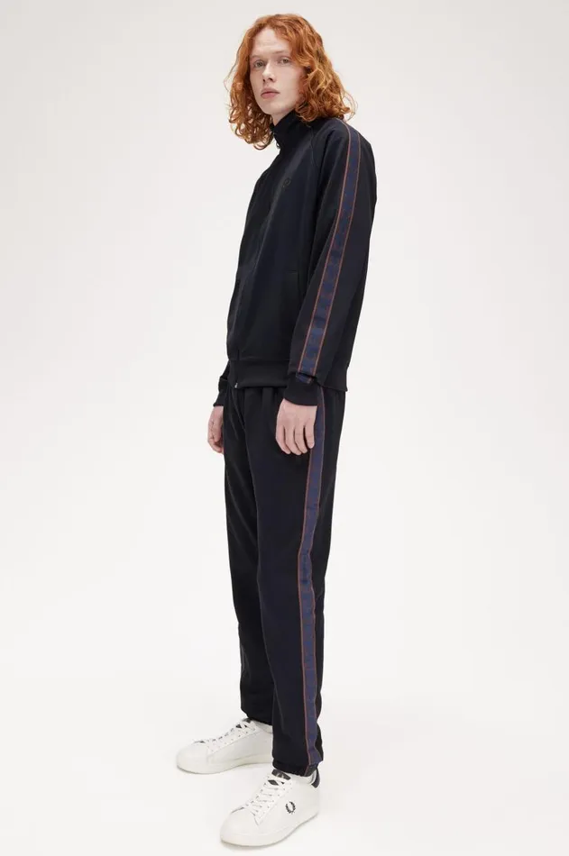 Men Trousers Fred Perry Contrast Tape Track Pants Navycarrington Brick