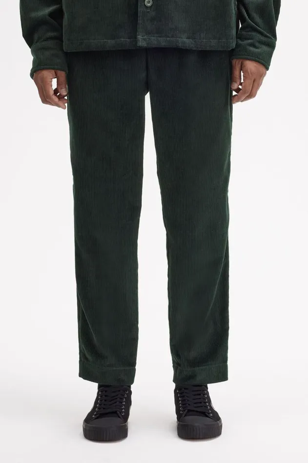 Men Trousers Fred Perry Tapered Corduroy Trousers Night Green
