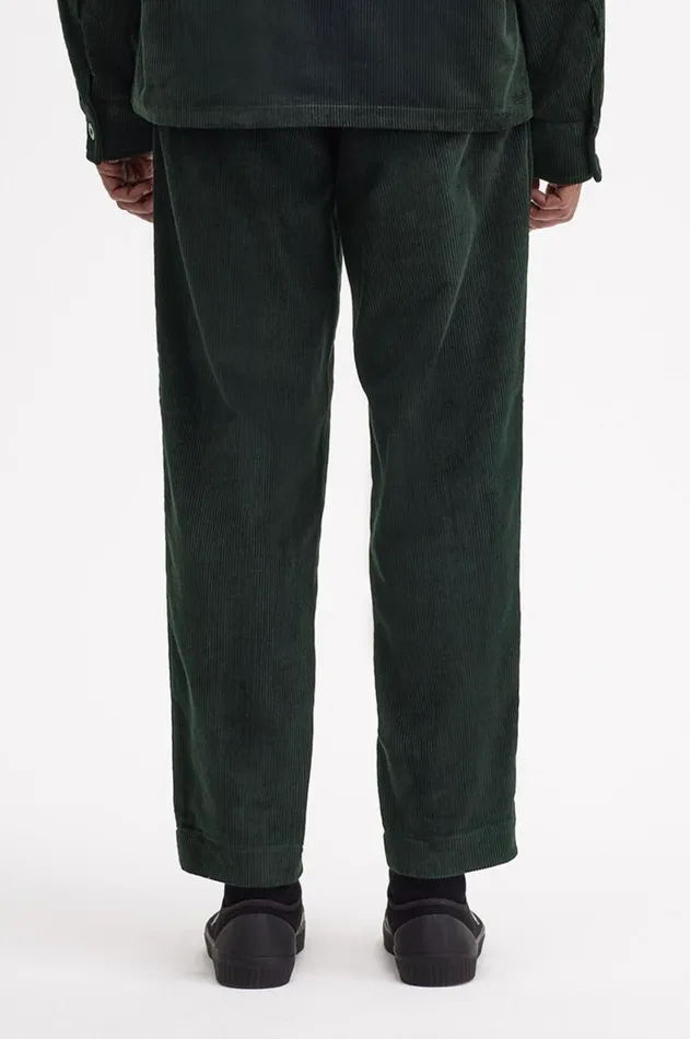 Men Trousers Fred Perry Tapered Corduroy Trousers Night Green