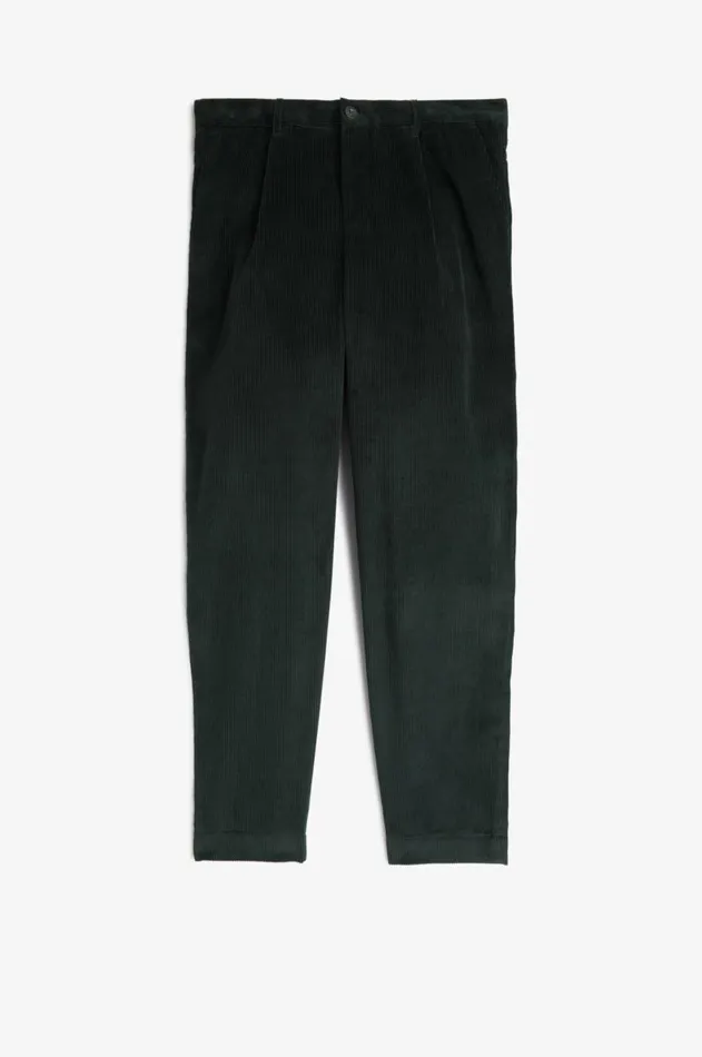 Men Trousers Fred Perry Tapered Corduroy Trousers Night Green