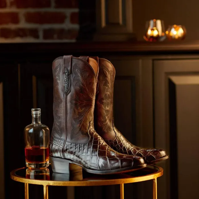 Men Western Boots Ariat Bench Made James Western Boot Hickory American Alligator Men Western Boots Ariat Bench Made James Western Boot Hickory American Alligator