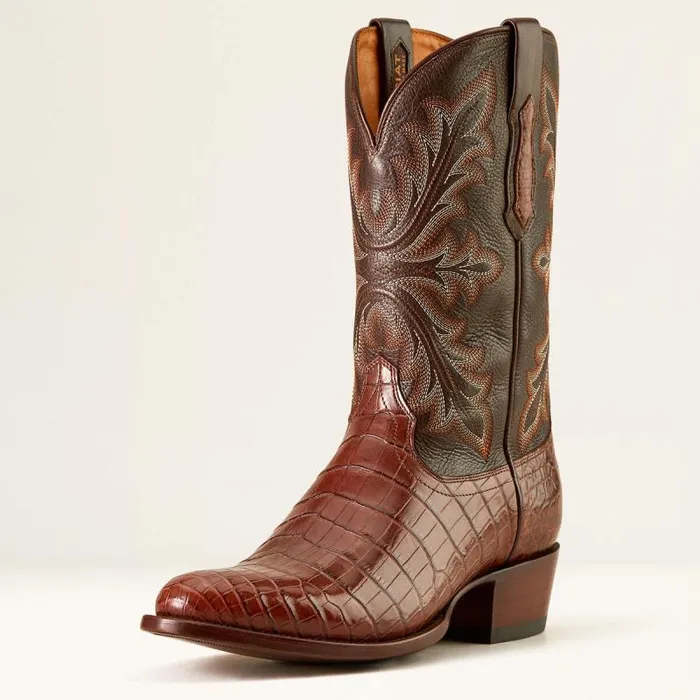 Men Western Boots Ariat Bench Made James Western Boot Whiskey Nile Crocrustic Tobacco