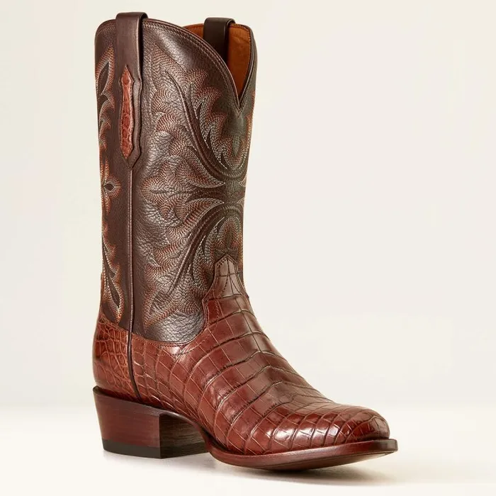 Men Western Boots Ariat Bench Made James Western Boot Whiskey Nile Crocrustic Tobacco