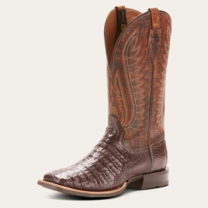 Men Western Boots Ariat Double Down Western Boot Antique Pecan Caiman Belly
