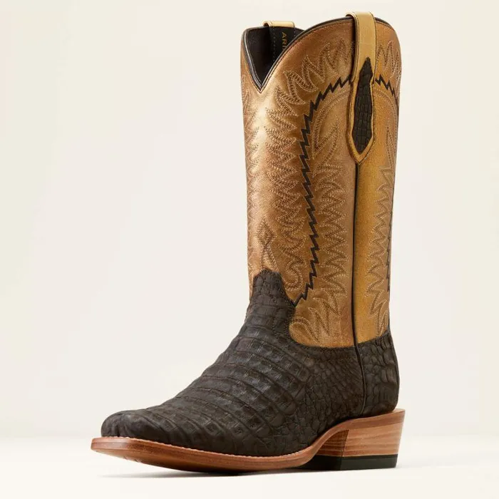 Men Western Boots Ariat Futurity Finalist Cowboy Boot Brushed Chocolate Caiman Belly Washed Gold