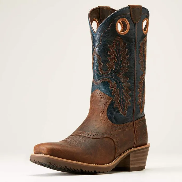 Men Western Boots Ariat Hybrid Roughstock Square Toe Cowboy Boot Fiery Brown Crunch Men Western Boots Ariat Hybrid Roughstock Square Toe Cowboy Boot Fiery Brown Crunch
