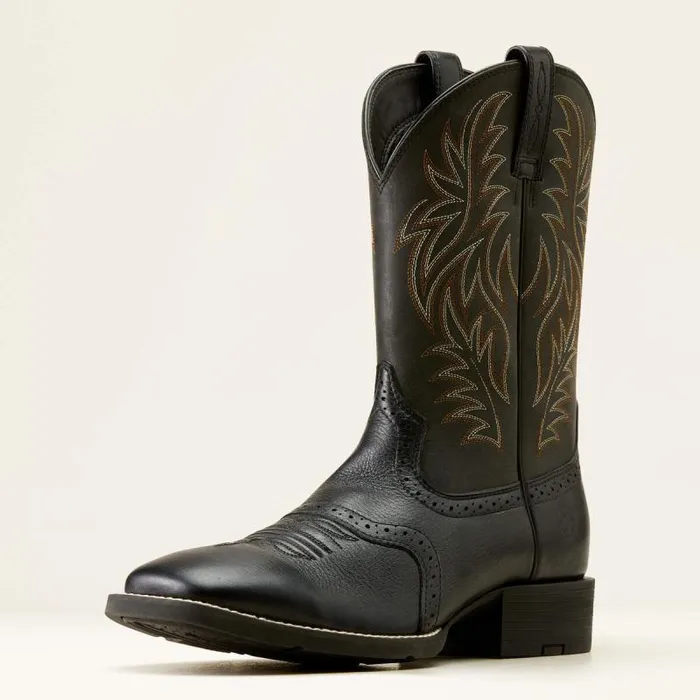 Men Western Boots Ariat Sport Wide Square Toe Western Boot Black Deertan