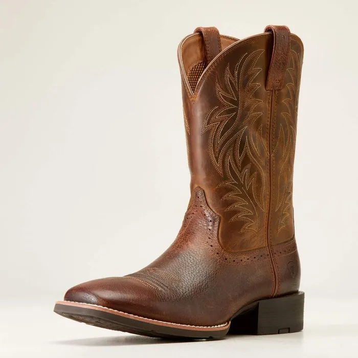 Men Western Boots Ariat Sport Wide Square Toe Western Boot Fiddle Brown