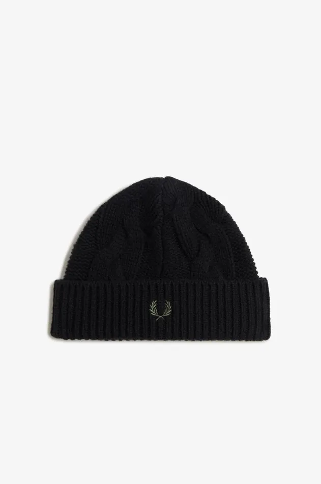 MenWomen Other Accessories Fred Perry Lambswool Cable Beanie Black