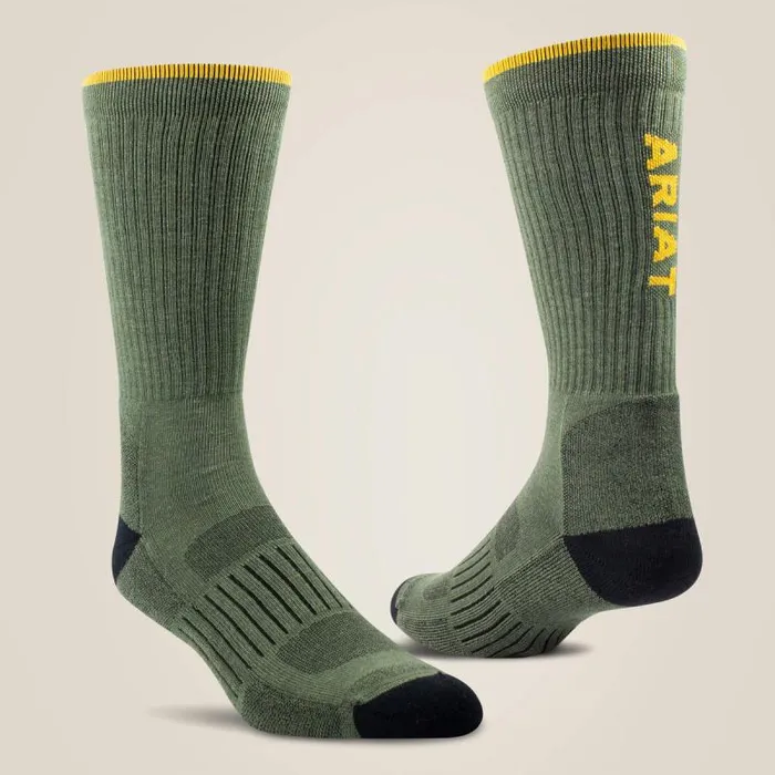 MenWomen Socks Ariat High Performance Tek Work Sock 2 Pair Pack Olive