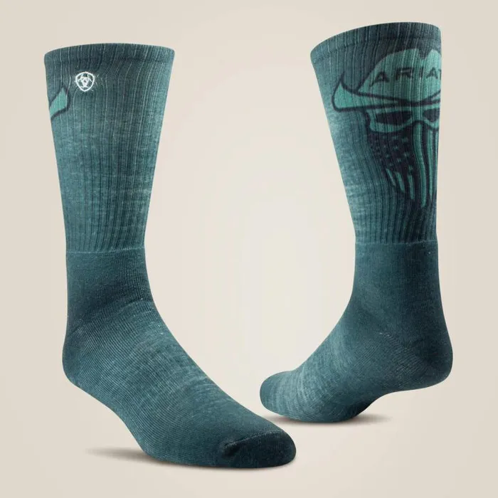 MenWomen Socks Ariat Incognito Graphic Crew Work Sock 2 Pair Multi Color Pack Greygreen