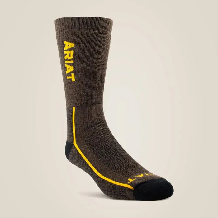 MenWomen Socks Ariat Midweight Merino Wool Performance Work Sock Brown